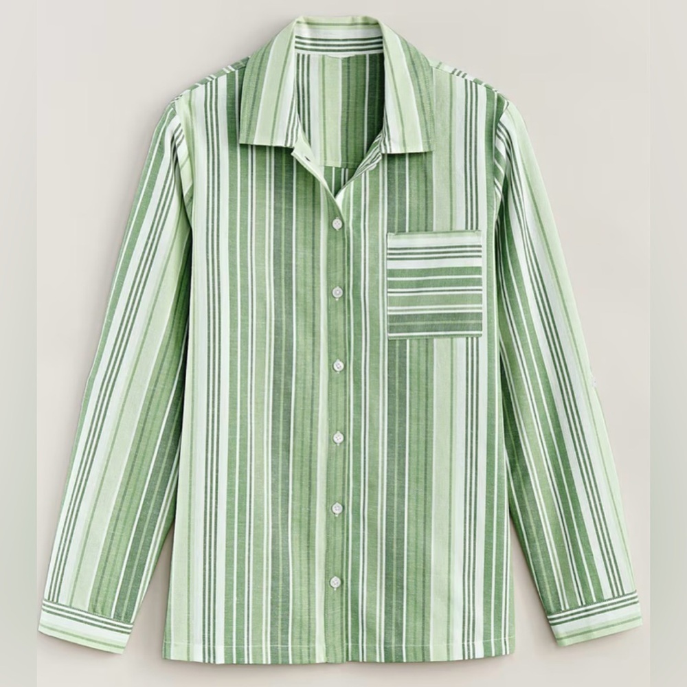BLAIR cotton linen roll tab long sleeve button up chest pocket stripe NEW size L